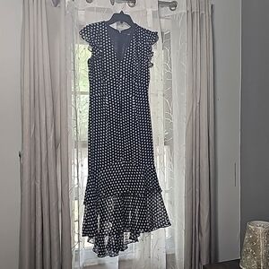 White dots blue dress